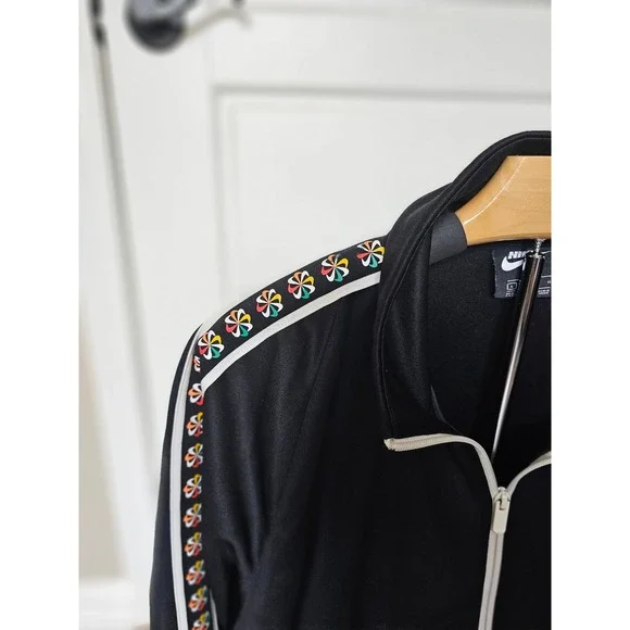Nike Mens Sportswear Track Jacket Black Pinwheel Logo Tape Full Zip Large - Picture 3 of 6